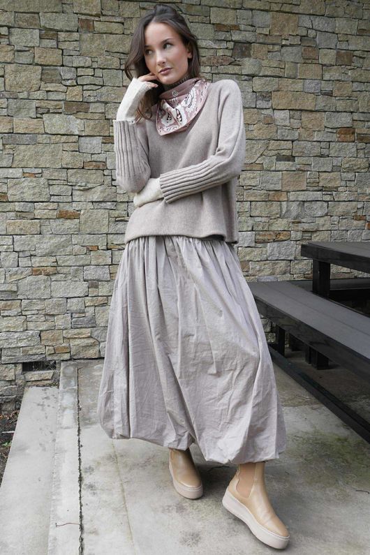 Paloma Bubble Hem Midi Skirt Mocha